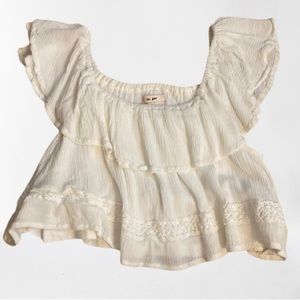 White off the shoulder cropped ruffle top